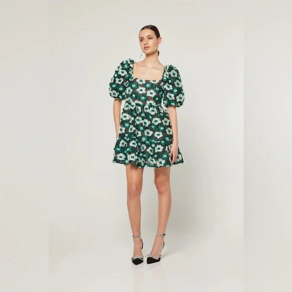 NWT ELLIATT Helene Mini Baby Doll Dress Green Size Small - Picture 6 of 7